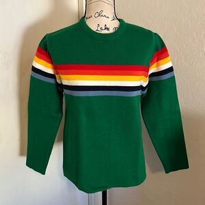 Vintage Acrylic Green Rainbow Design Pullover Sweater Retro Acrylic